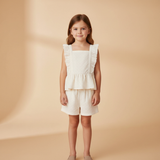 Organic Eyelet Flutter Top And Shorts Set - Ivory Eyelet - Aaria Tees Aaria Tees