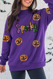 Tillandsia Purple Sequin Pumpkin Spooky Graphic Halloween Pullover Sweatshirt Aaria Tees
