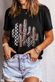 Black Mixed Pattern Cactus Graphic Print Relaxed T-Shirt - Aaria Tees Aaria Tees