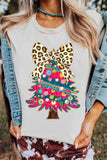 White Leopard Bow Décor Christmas Tree Graphic Crew Neck Tee - Aaria Tees Aaria Tees