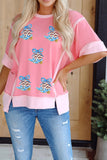 Peach Blossom Raw Edge Patchwork Coquette Patriotic Sequin Boots Graphic Top Aaria Tees