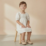 Organic Eyelet Bubble Sleeve Dress - Ivory Eyelet - Aaria Tees Aaria Tees