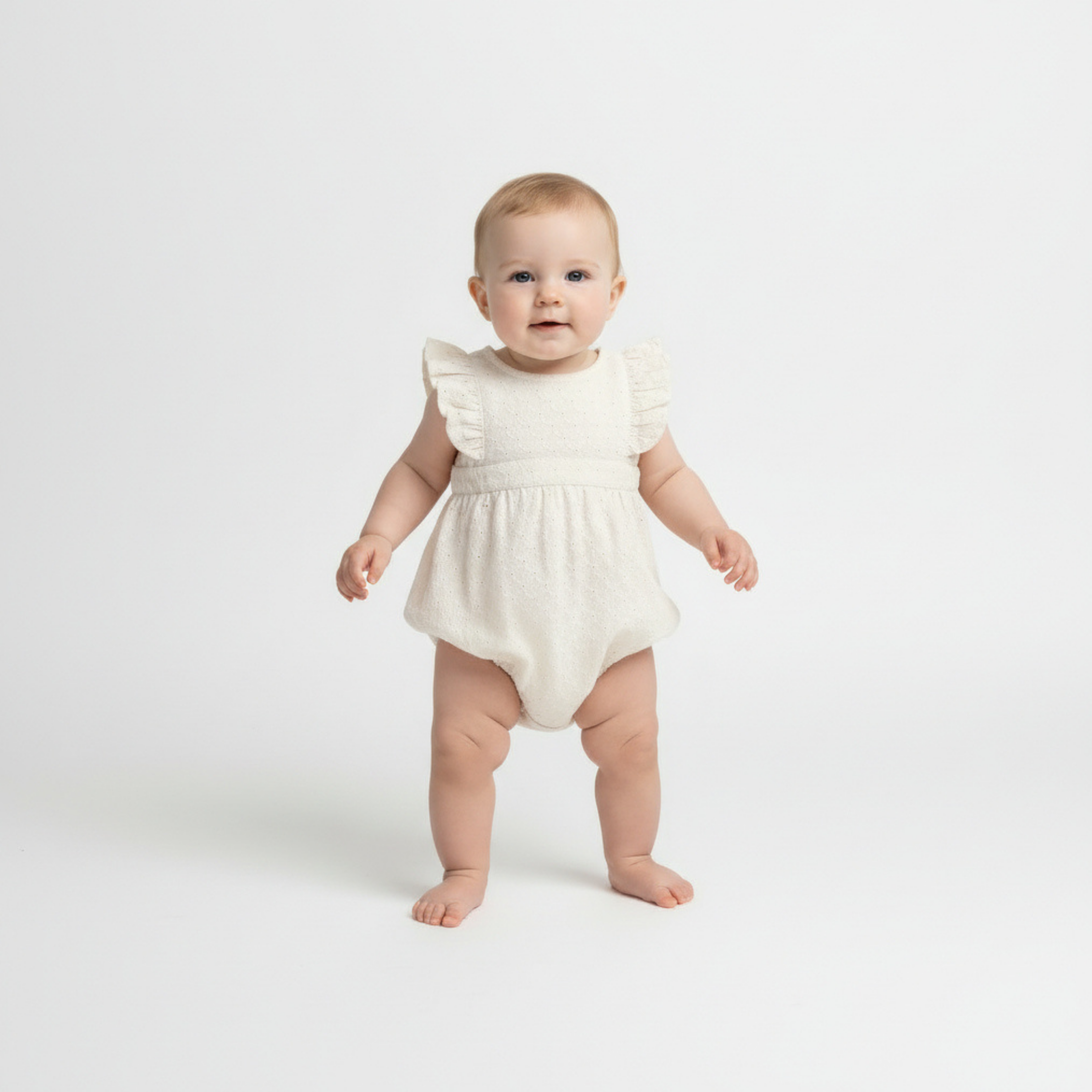 Organic Eyelet Flutter Romper- Ivory Eyelet - Aaria Tees Aaria Tees