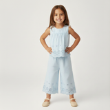 Organic Eyelet Top And Pant Set - Light Blue Eyelet - Aaria Tees Aaria Tees