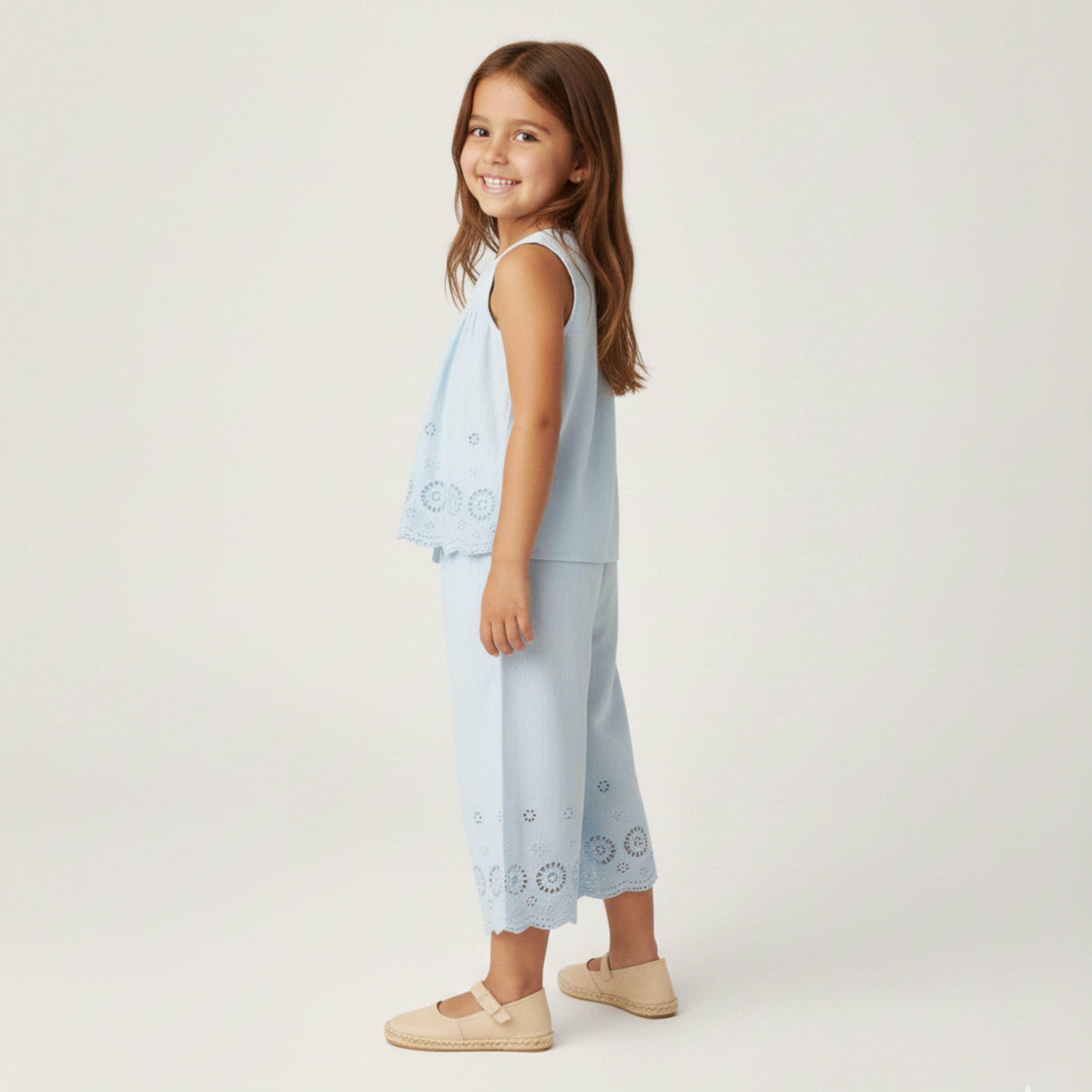 Organic Eyelet Top And Pant Set - Light Blue Eyelet - Aaria Tees Aaria Tees