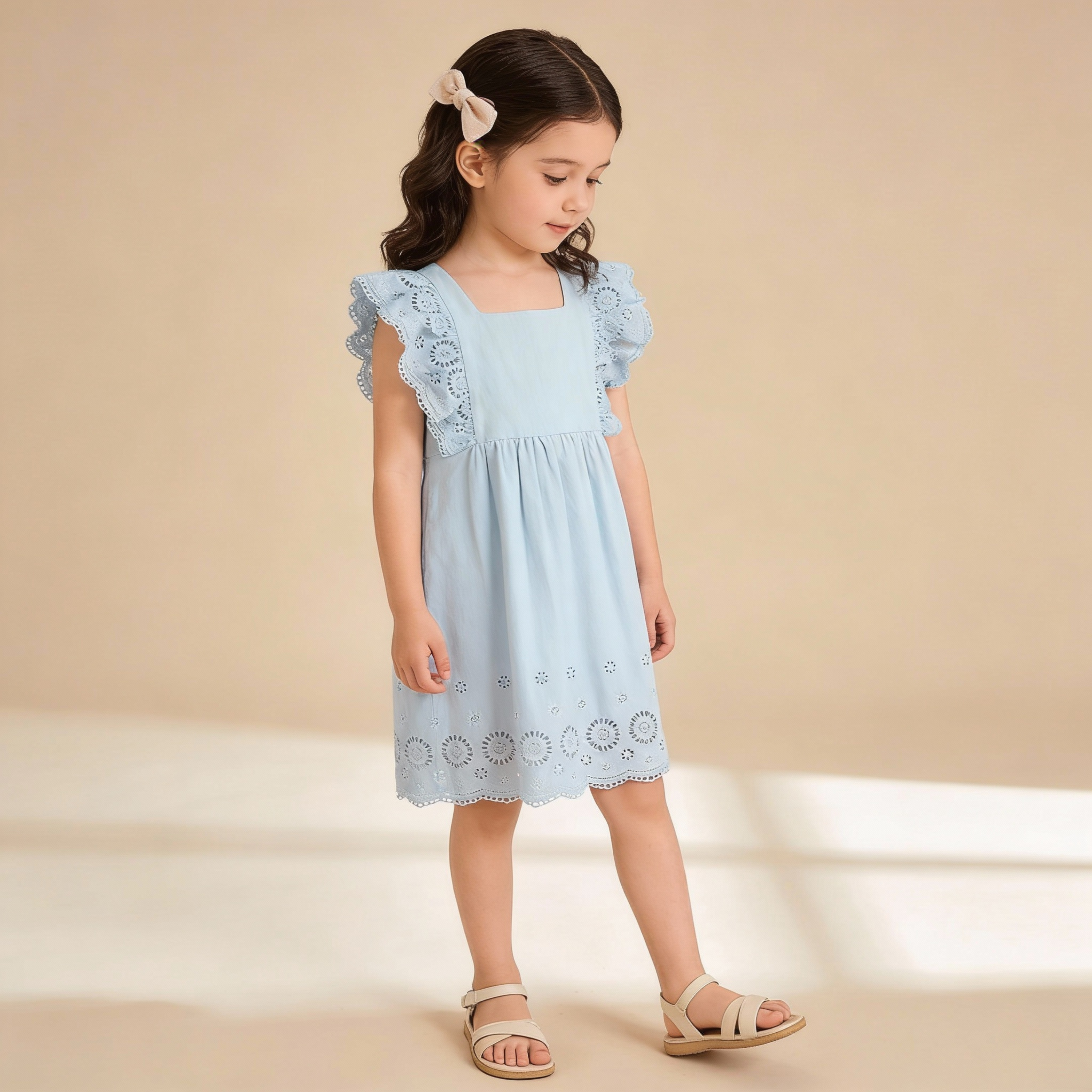 Organic Eyelet Flutter Dress - Light Blue Eyelet - Aaria Tees Aaria Tees