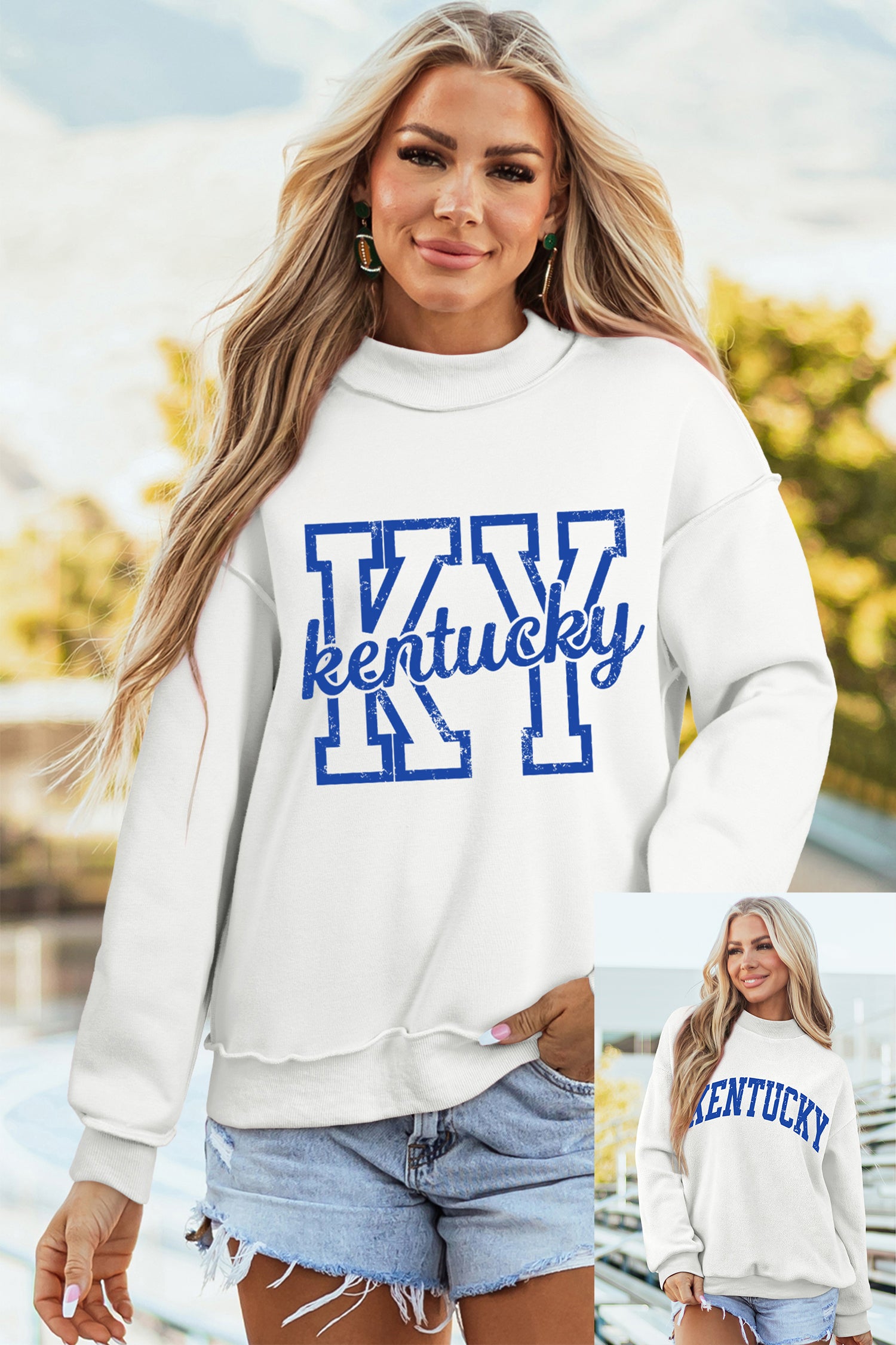 White Kentucky Graphic Mock Neck Reversible Sweatshirt - Aaria Tees Aaria Tees