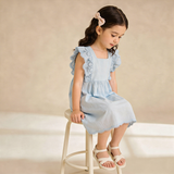 Organic Eyelet Flutter Dress - Light Blue Eyelet - Aaria Tees Aaria Tees