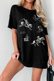 Black Western Cowboy Print Oversized Tunic Tee - Aaria Tees Aaria Tees
