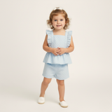 Organic Eyelet Flutter Top And Shorts Set - Light Blue Eyelet - Aaria Tees Aaria Tees