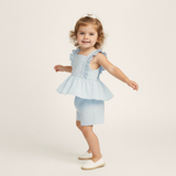 Organic Eyelet Flutter Top And Shorts Set - Light Blue Eyelet - Aaria Tees Aaria Tees