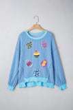 Myosotis Sequin Easter Eggs Twisted Rib Exposed Seam Color Block Top Aaria Tees