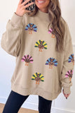 Apricot Sequined Turkey Exposed Seam Thanksgiving Graphic Sweatshirt Aaria Tees