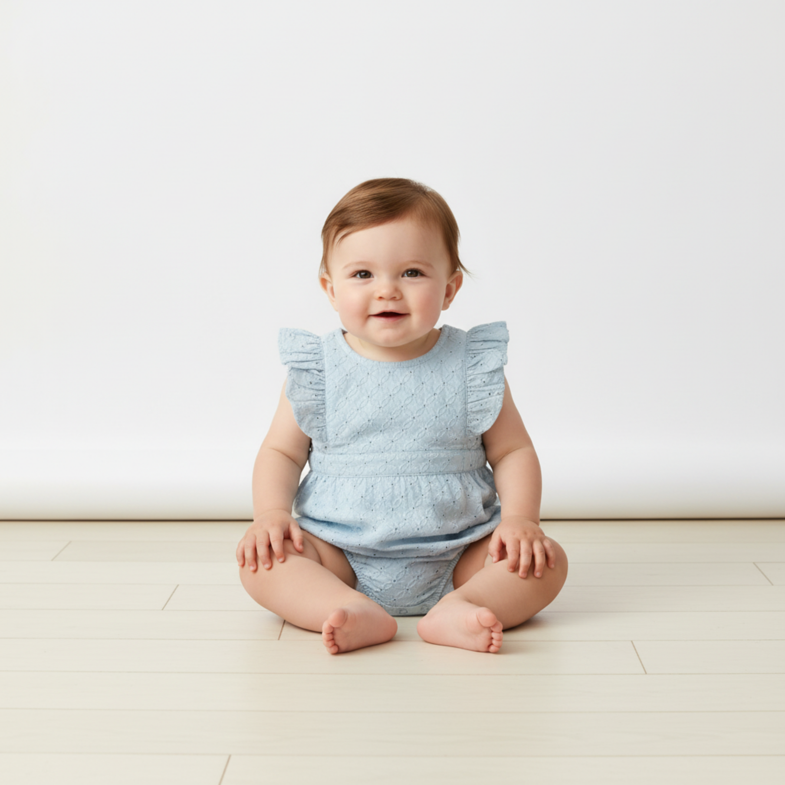 Organic Eyelet Flutter Romper - Light Blue Eyelet - Aaria Tees Aaria Tees