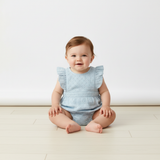 Organic Eyelet Flutter Romper - Light Blue Eyelet - Aaria Tees Aaria Tees