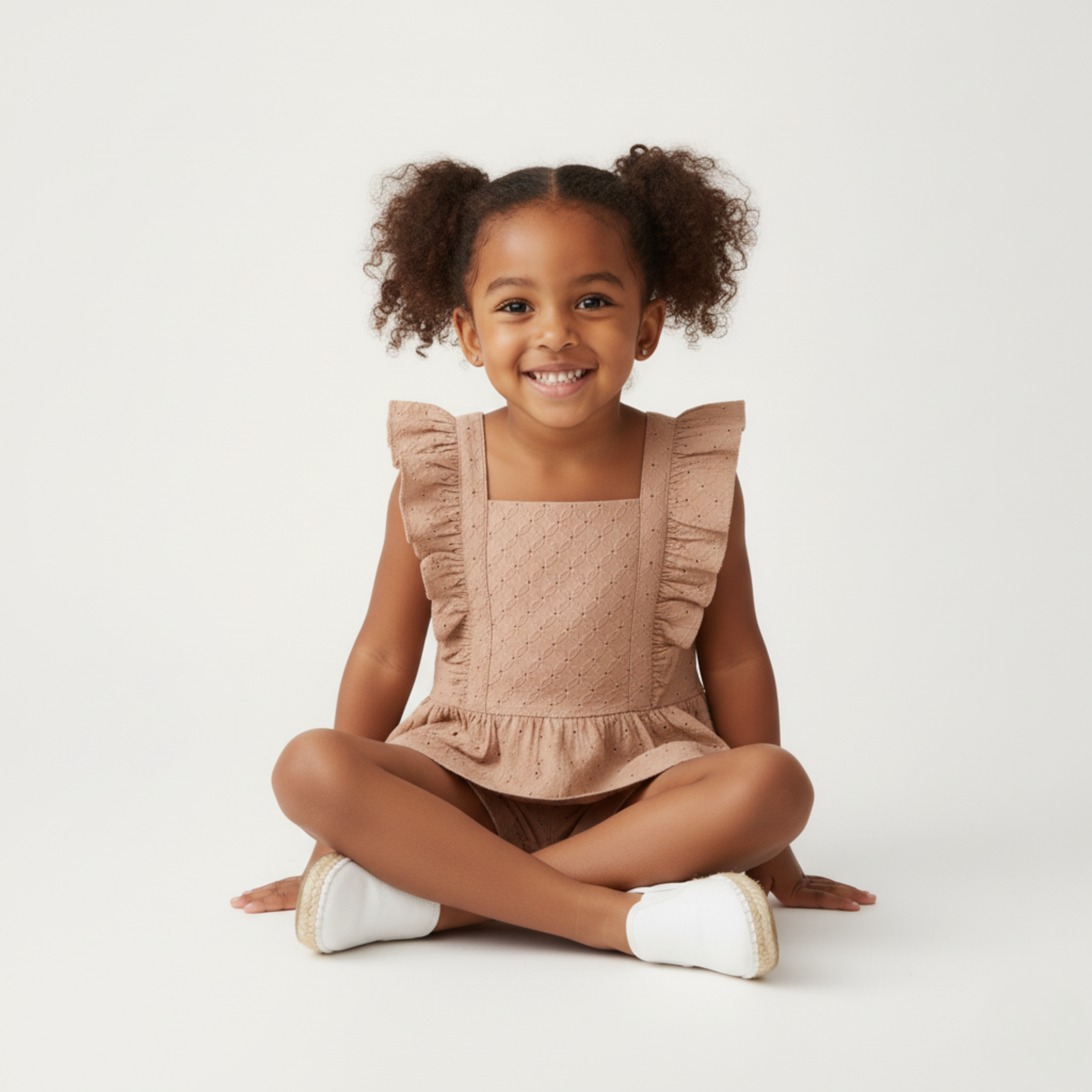 Organic Eyelet Flutter Top And Shorts Set - Clay Eyelet - Aaria Tees Aaria Tees