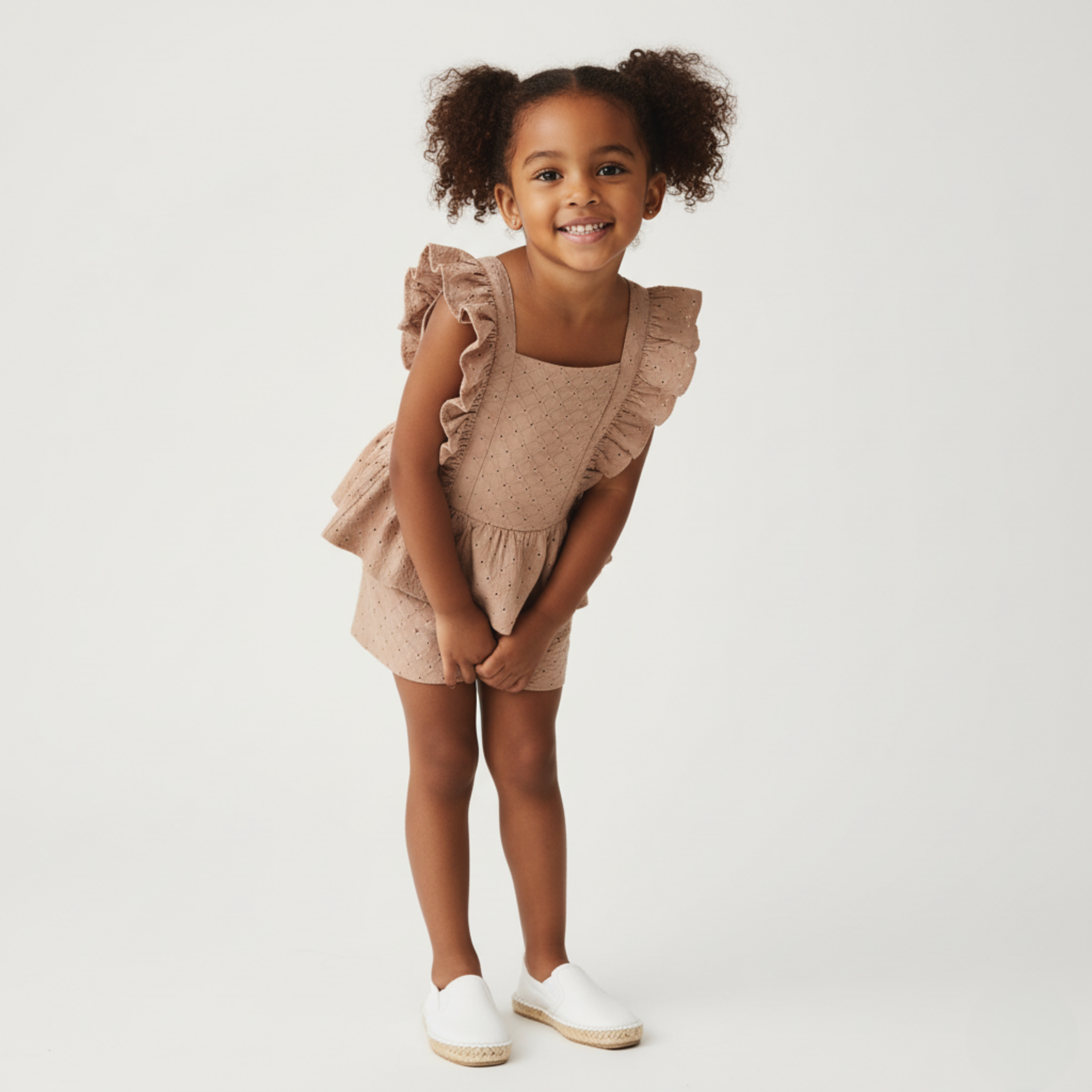 Organic Eyelet Flutter Top And Shorts Set - Clay Eyelet - Aaria Tees Aaria Tees