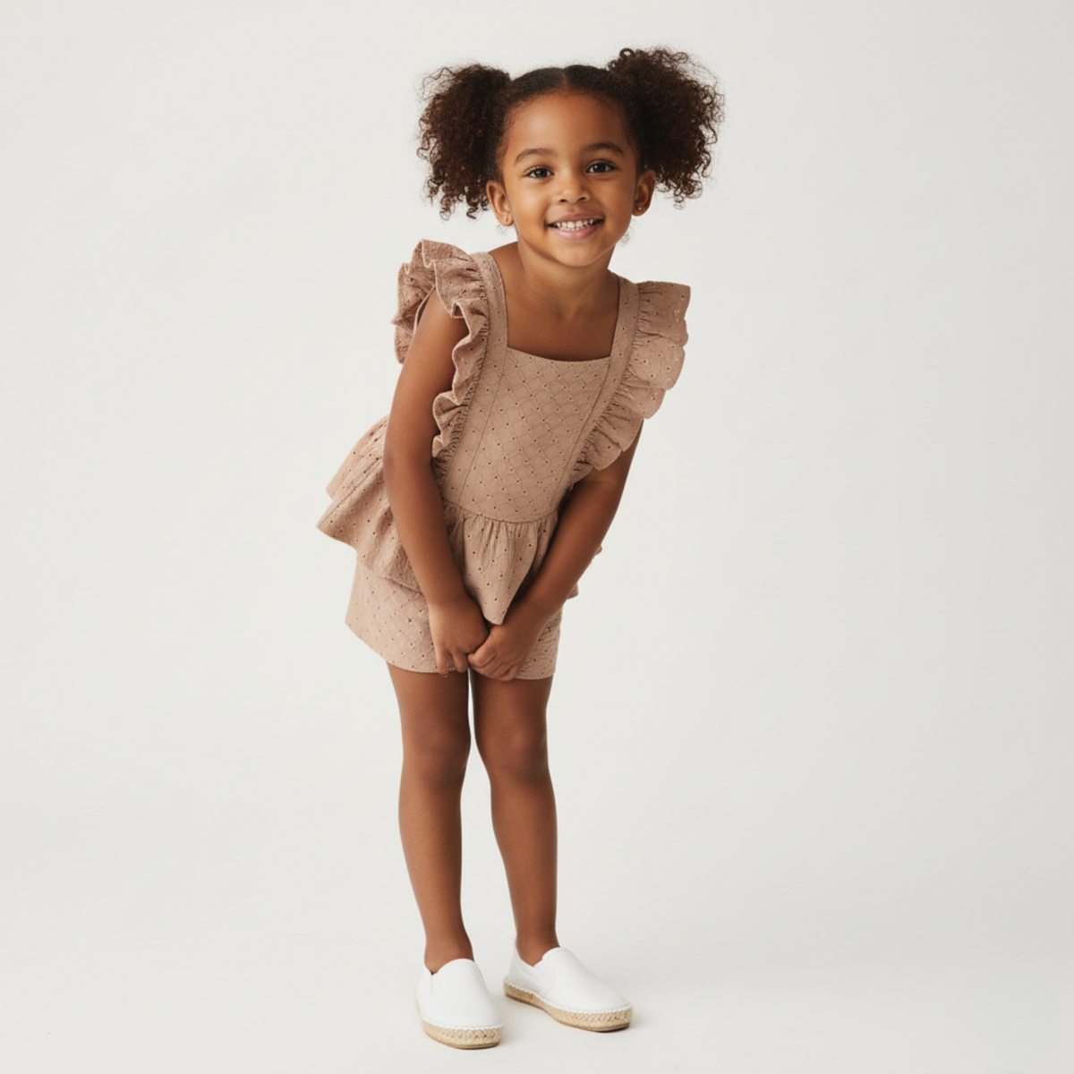 Organic Eyelet Flutter Top And Shorts Set - Clay Eyelet - Aaria Tees