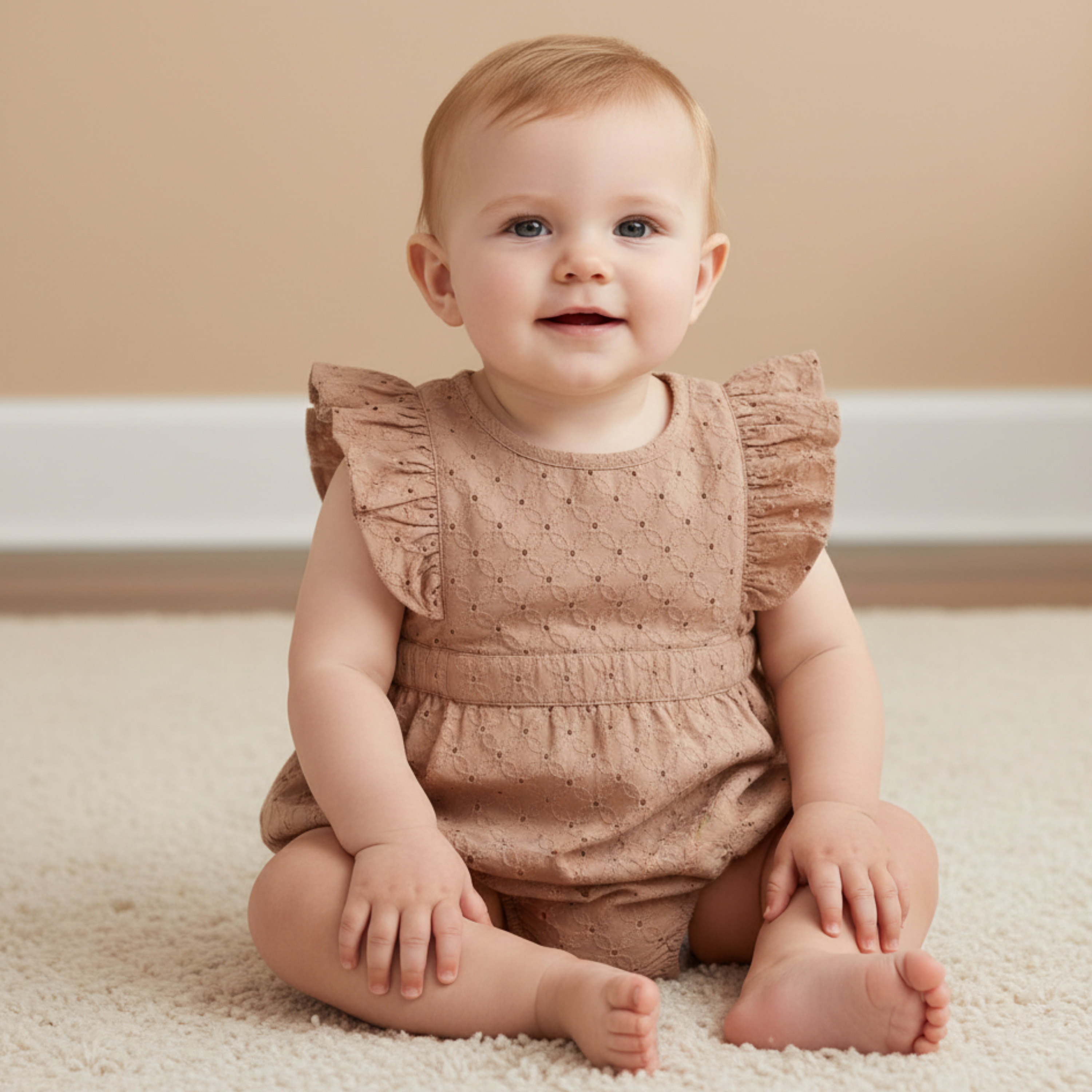 Organic Eyelet Flutter Romper - Clay Eyelet - Aaria Tees Aaria Tees