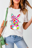 White Polka Dot Bow Rabbit Graphic Crewneck Easter Fashion Tee Aaria Tees