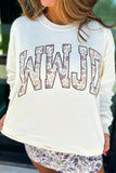 White WWJD Camo Letter Printed Long Sleeve Top - Aaria Tees Aaria Tees
