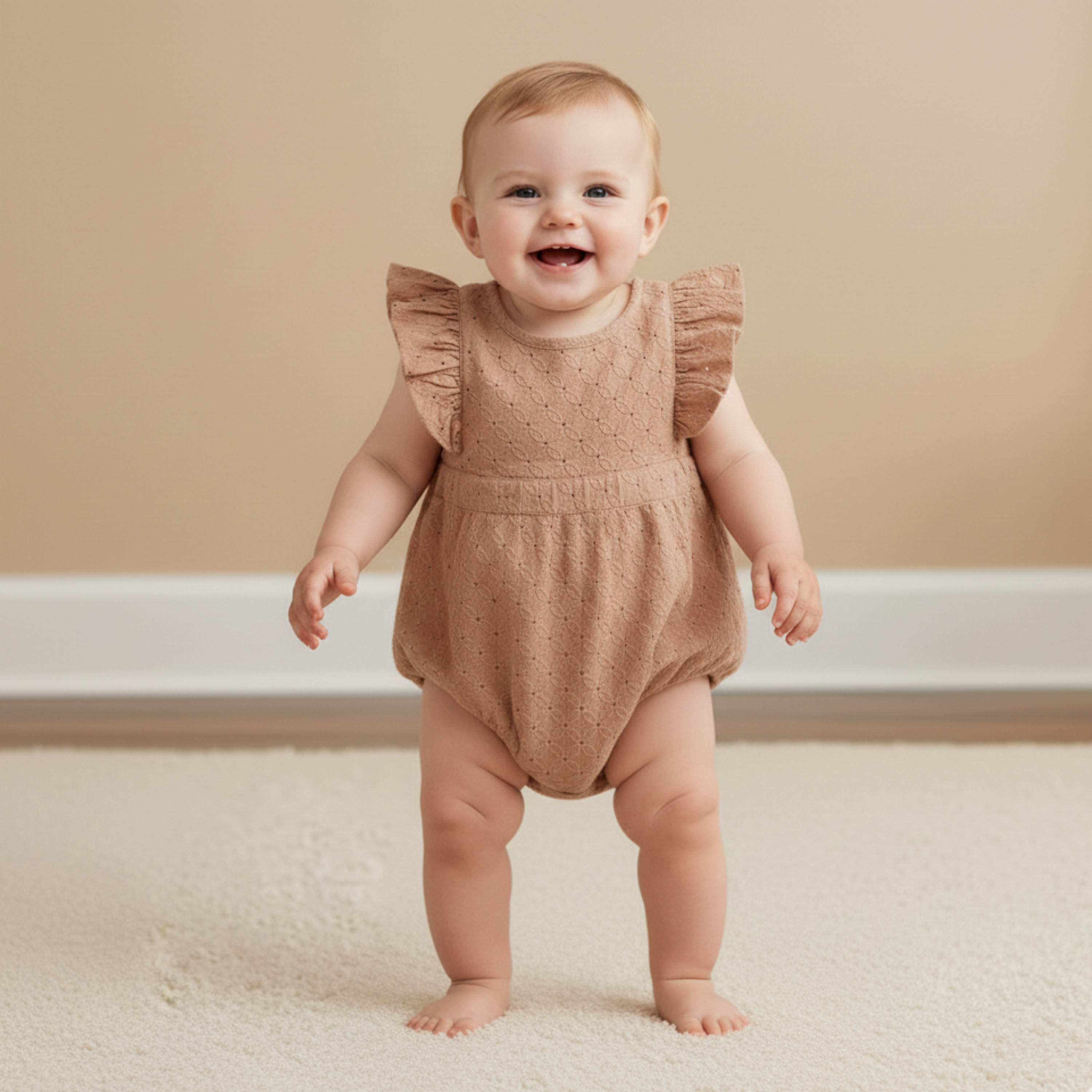Organic Eyelet Flutter Romper - Clay Eyelet - Aaria Tees Aaria Tees
