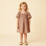 Organic Eyelet Bubble Sleeve Dress - Clay Eyelet - Aaria Tees Aaria Tees
