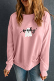 Pink Embroidered Ghost Halloween Graphic Sweatshirt Aaria Tees