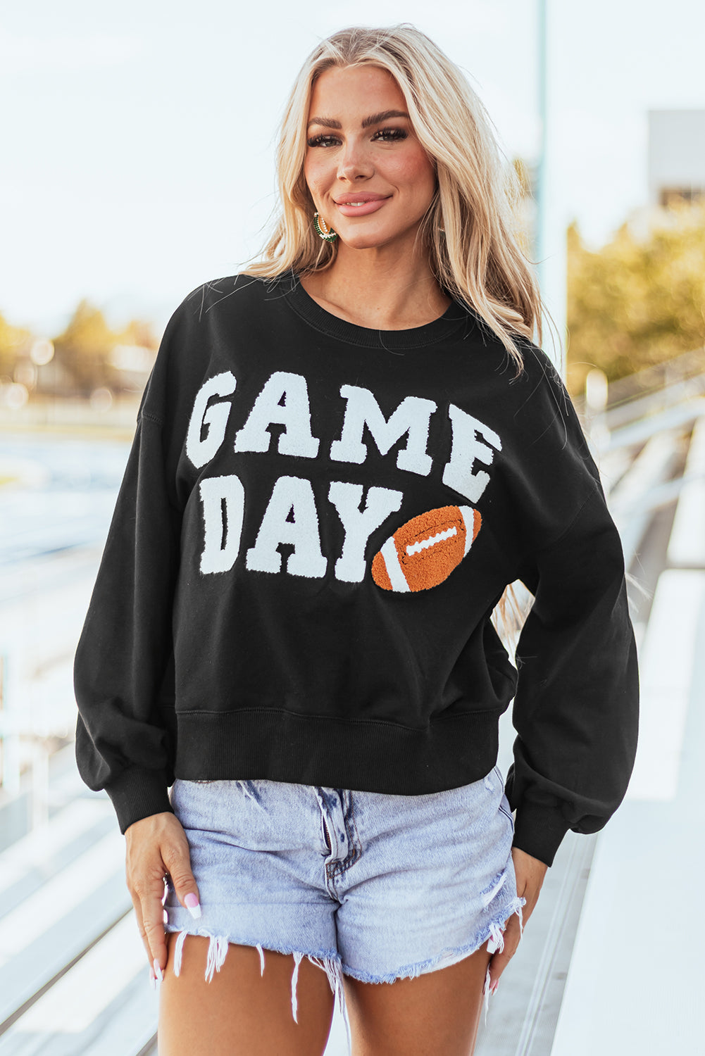 Black GAME DAY Graphic Varsity Pullover Sweatshirt - Aaria Tees Aaria Tees