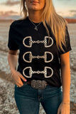 Black Western Horse Bit Printed Relaxed T Shirt - Aaria Tees Aaria Tees