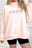 Apricot Pink Valentines Bow Heart Embroidered Mock Neck Sweatshirt - Aaria Tees Aaria Tees