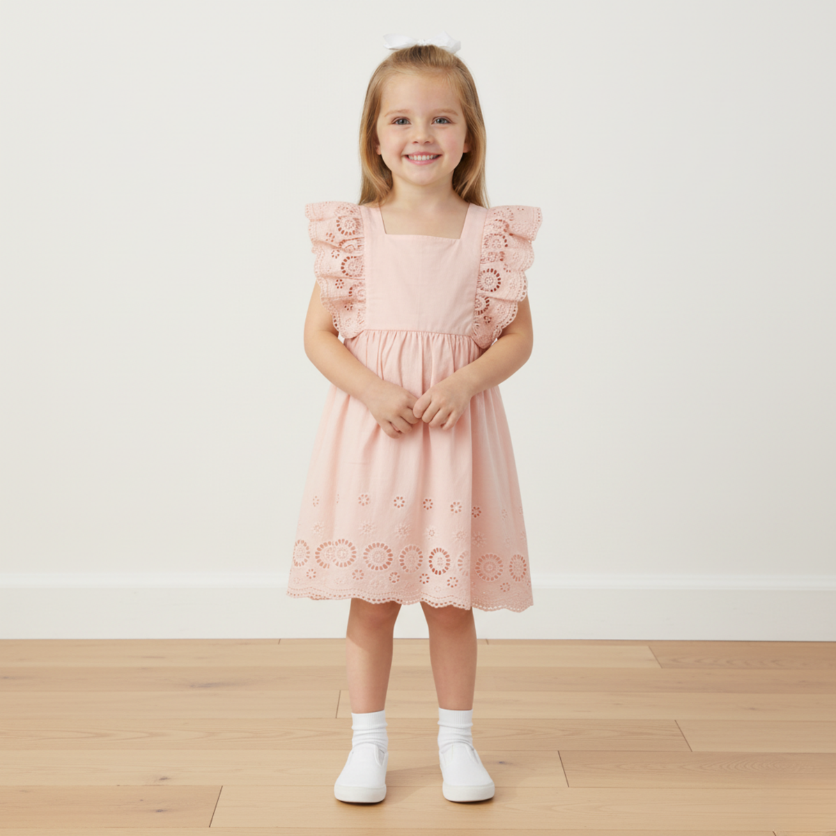 Organic Eyelet Flutter Dress - Blush Eyelet - Aaria Tees