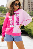Pink Color Block Sequined Cowgirl Boots Graphic Sweatshirt - Aaria Tees Aaria Tees