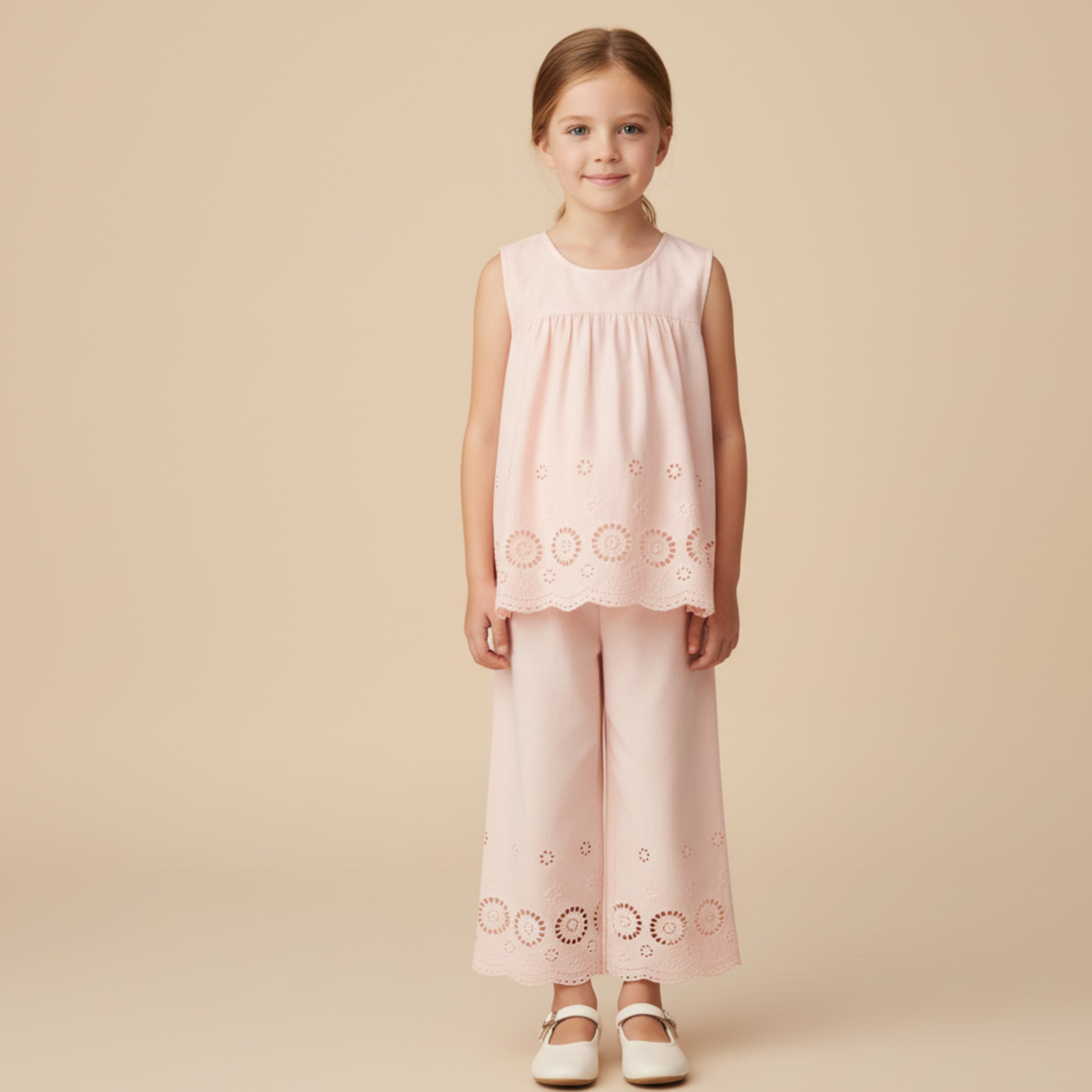 Organic Eyelet Top And Pant Set - Blush Eyelet - Aaria Tees Aaria Tees