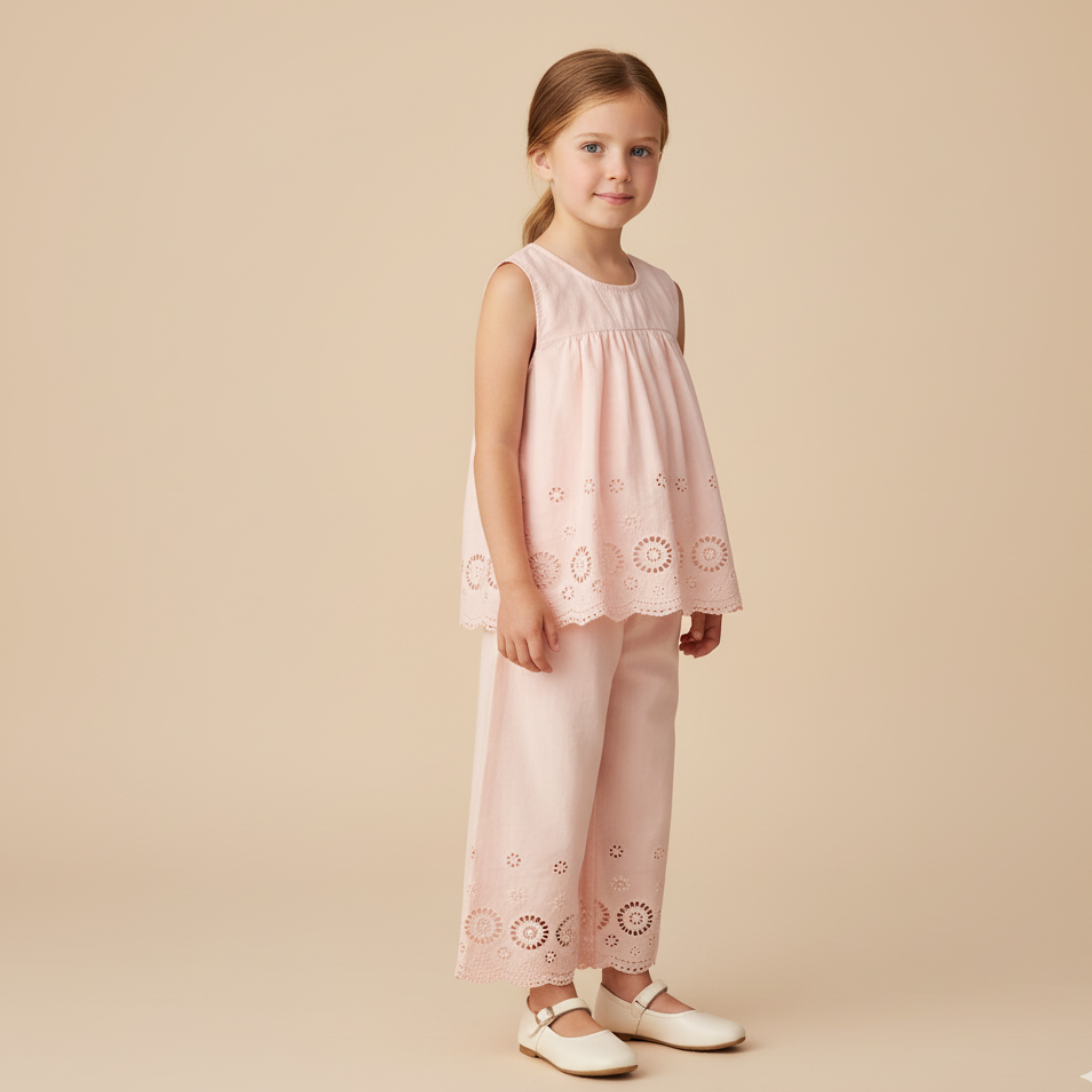Organic Eyelet Top And Pant Set - Blush Eyelet - Aaria Tees Aaria Tees