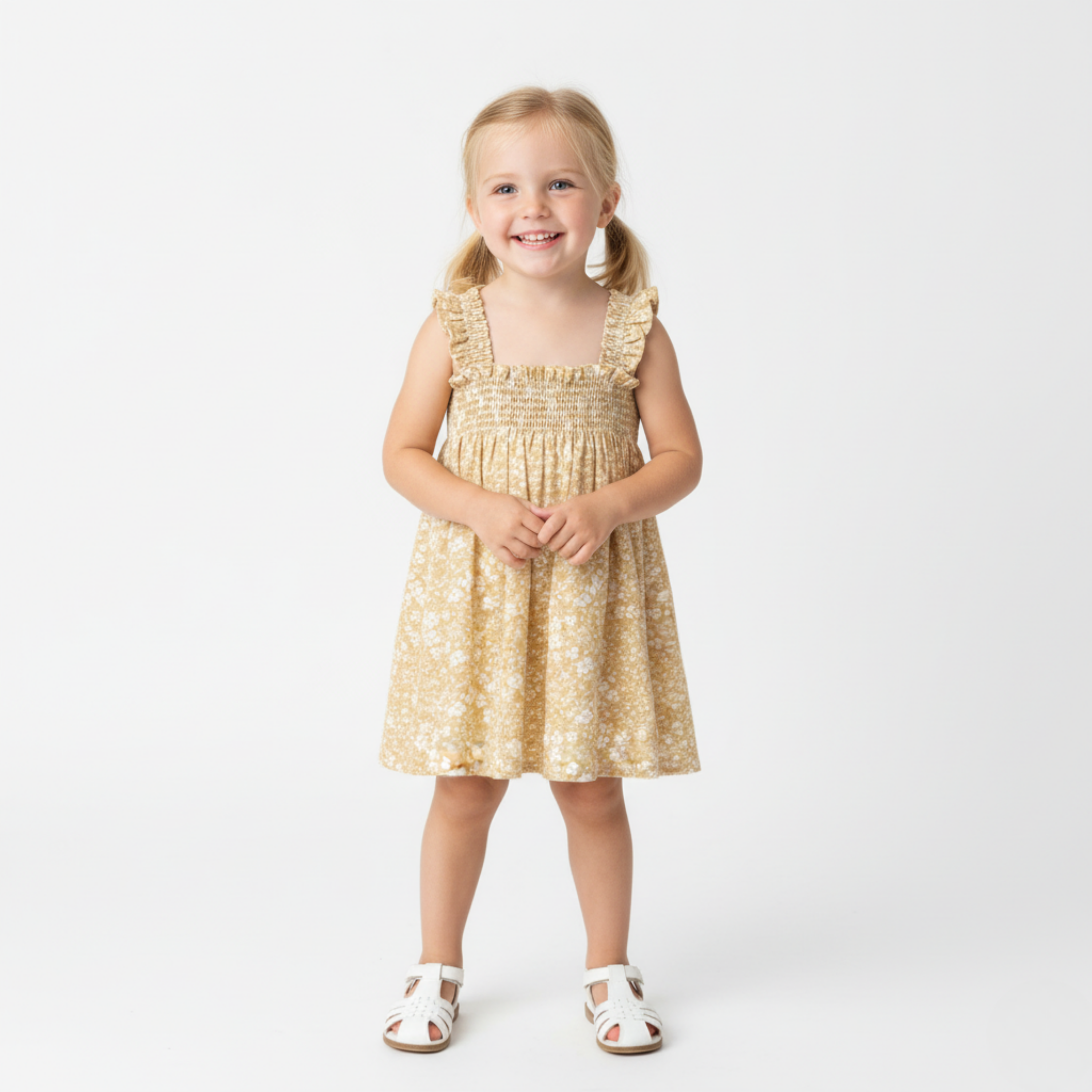 Organic Smocked Sundress - Yellow Blossom - Aaria Tees Aaria Tees