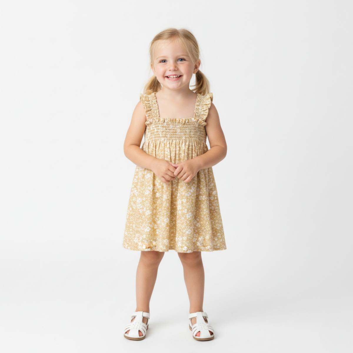 Organic Smocked Sundress - Yellow Blossom - Aaria Tees