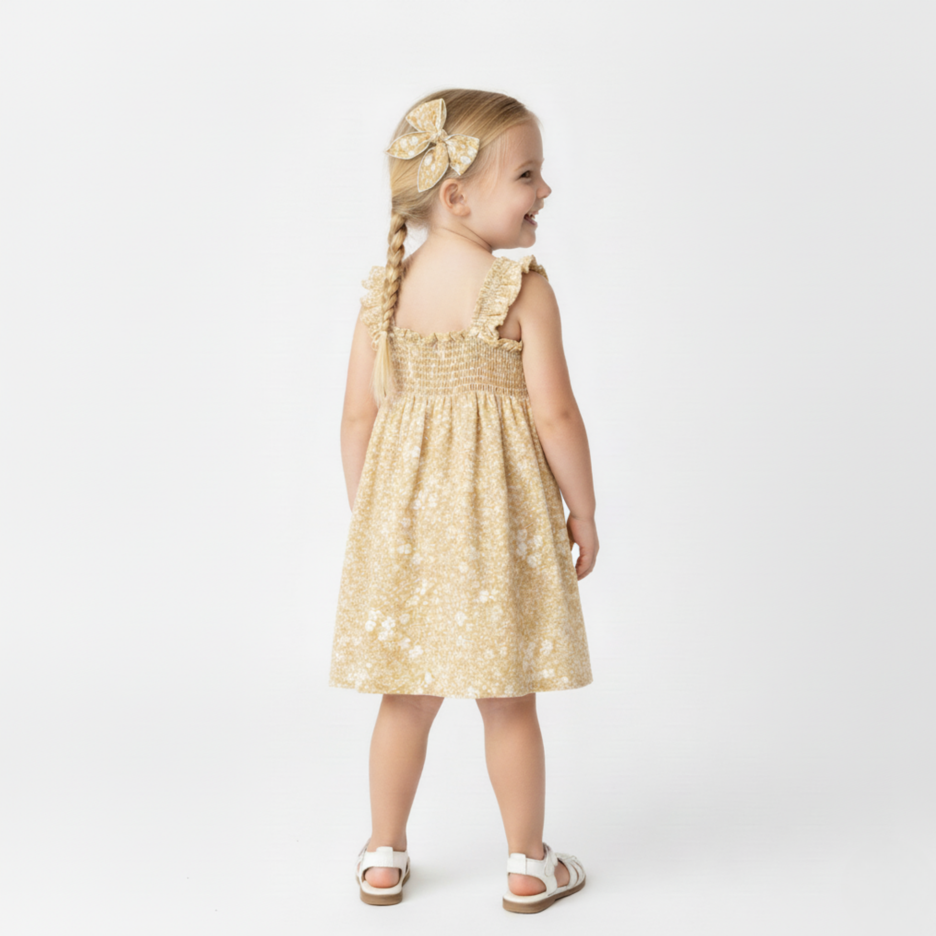 Organic Smocked Sundress - Yellow Blossom - Aaria Tees Aaria Tees