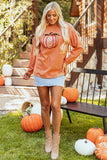 Orange Sequined Pumpkin Ribbed Round Neck Halloween Sweatshirt - Aaria Tees Aaria Tees
