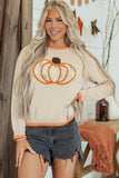 Parchment Floral Embroidery Pumpkin Long Sleeve Round Neck Sweater - Aaria Tees Aaria Tees