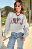 Light Grey AMERICA 1776 Faux Patchwork Print Reversible Mock Neck Sweatshirt Aaria Tees