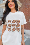 White Football Fashion Bow Print Cotton Blend T Shirt Aaria Tees