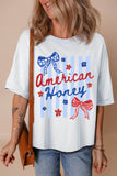 White American Honey Bow Flower Striped Graphic Tee Aaria Tees