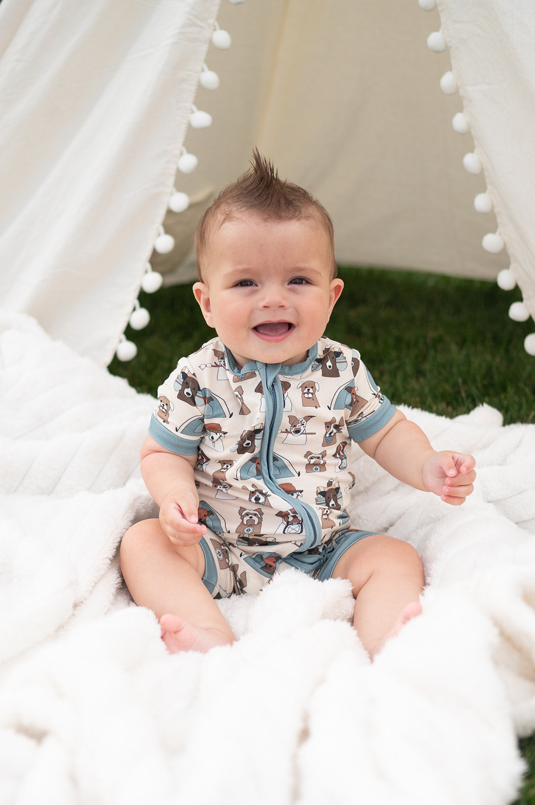 Camp Paws (Romper) - Blue - Aaria Tees
