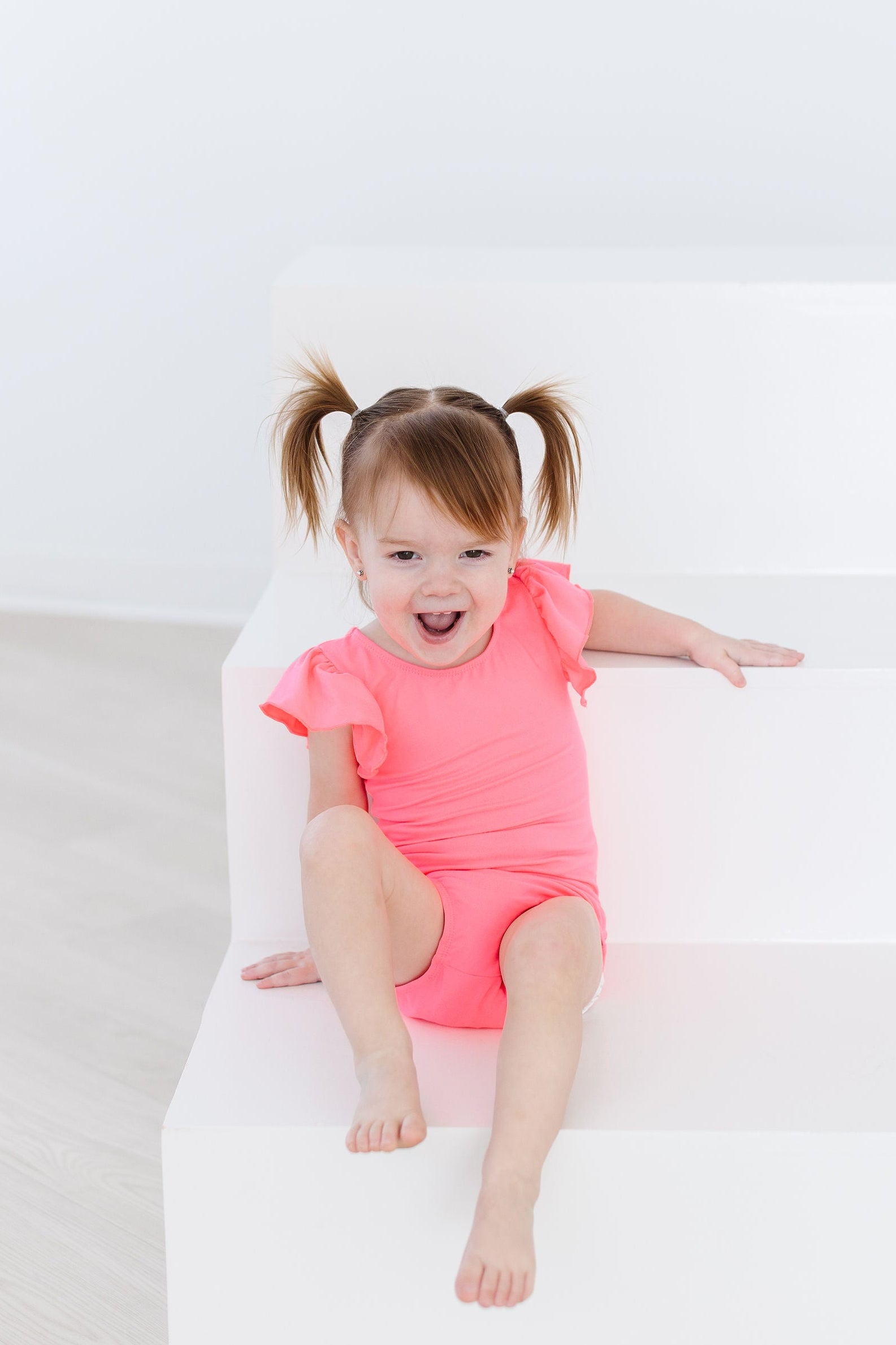 Neon Pink S/S Flutter Sleeve Leotard - Aaria Tees Aaria Tees