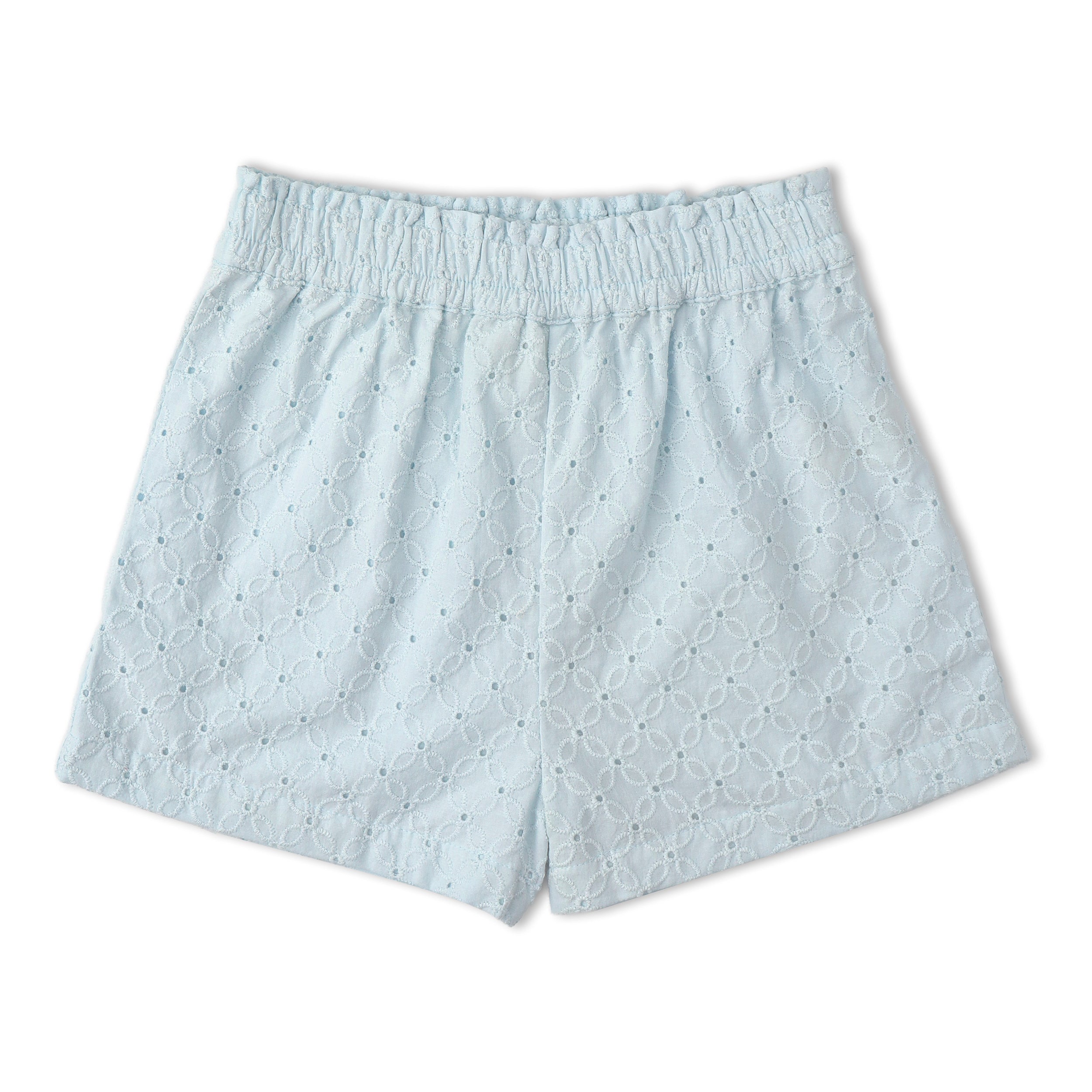 Organic Eyelet Flutter Top And Shorts Set - Light Blue Eyelet - Aaria Tees Aaria Tees