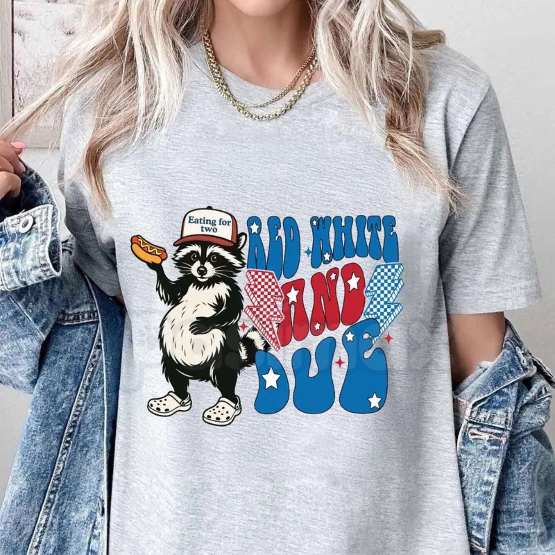"Red, White, and Due" 4th of July Pregnancy Announcement T-Shirt – Funny American Mama Graphic Tee, Premium 100% Cotton Maternity Reveal Top, Soft Lived-In Heavyweight Patriotic Shirt, Made in USA - Aaria Tees Aaria Tees