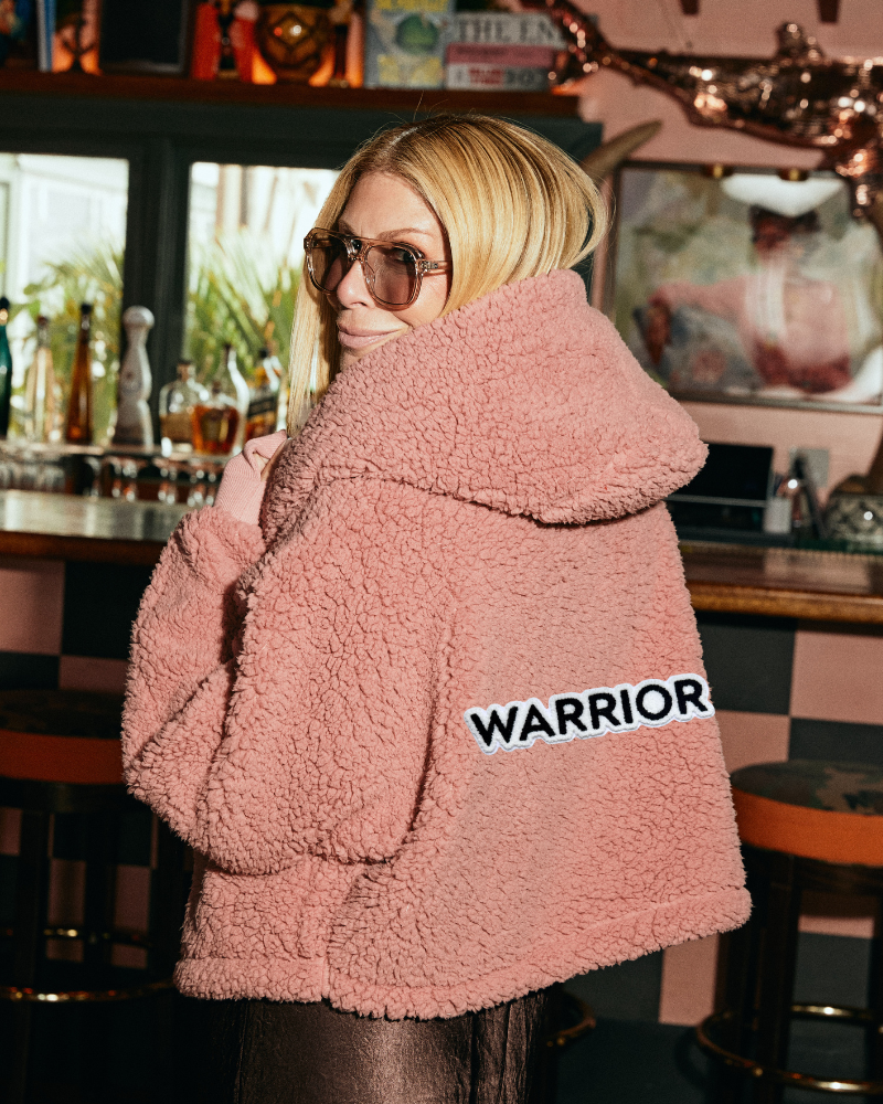 The Warrior Effect™ by Jill Martin Chenille Logo Cropped Sherpa Lounger Jacket - Aaria Tees Aaria Tees