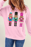 Pink Cute Nutcracker Printed Drop Shoulder Christmas Sweatshirt - Aaria Tees Aaria Tees