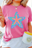 Sachet Pink Floral Starfish Printed Casual Round Neck Tee - Aaria Tees Aaria Tees